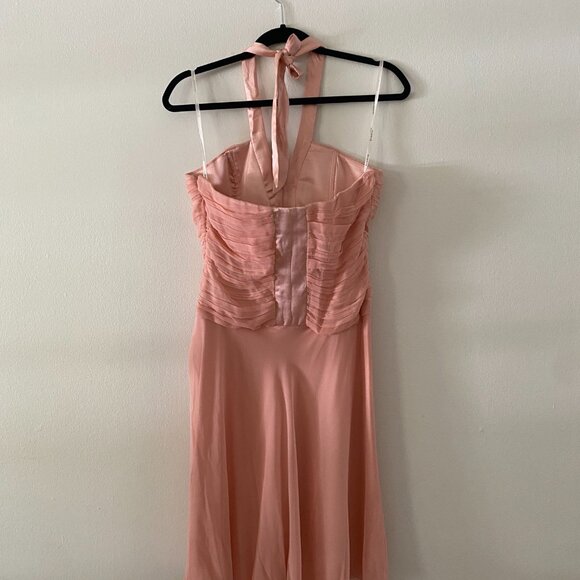 Vintage y2k Bebe 100% Silk Baby Ballet Pink Chiffon Halter Fairy Dress Size 8 - Picture 3 of 8
